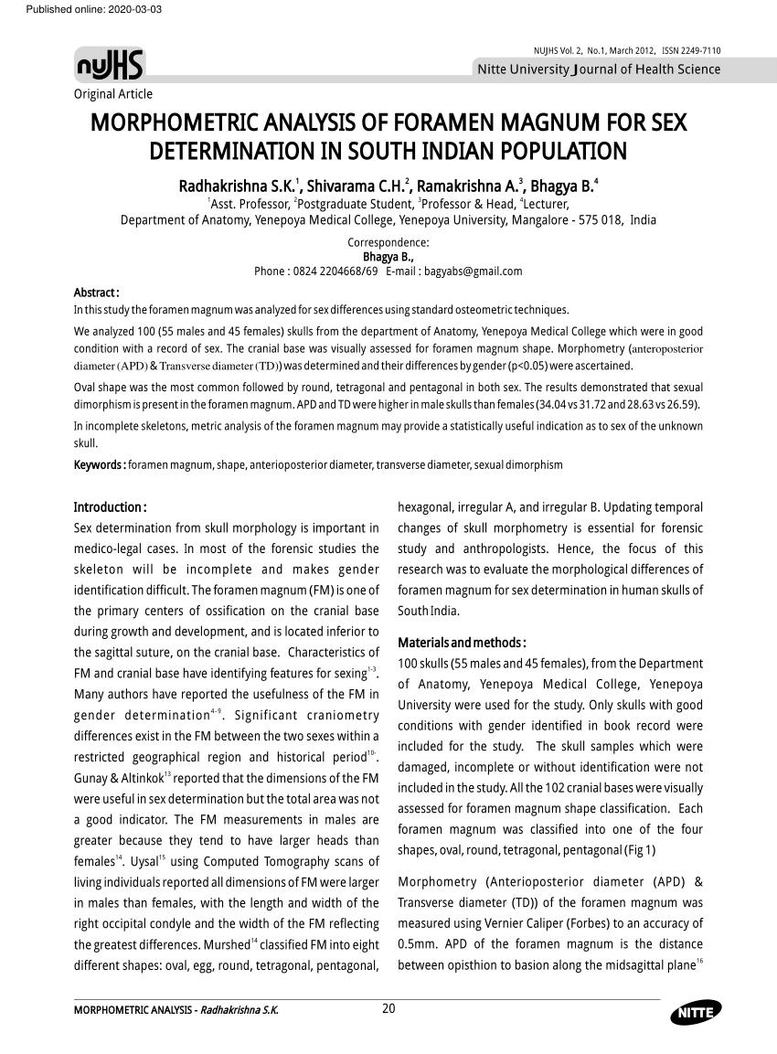 Pdf Morphometric Analysis Of Foramen Magnum For Sex Determination In 8809