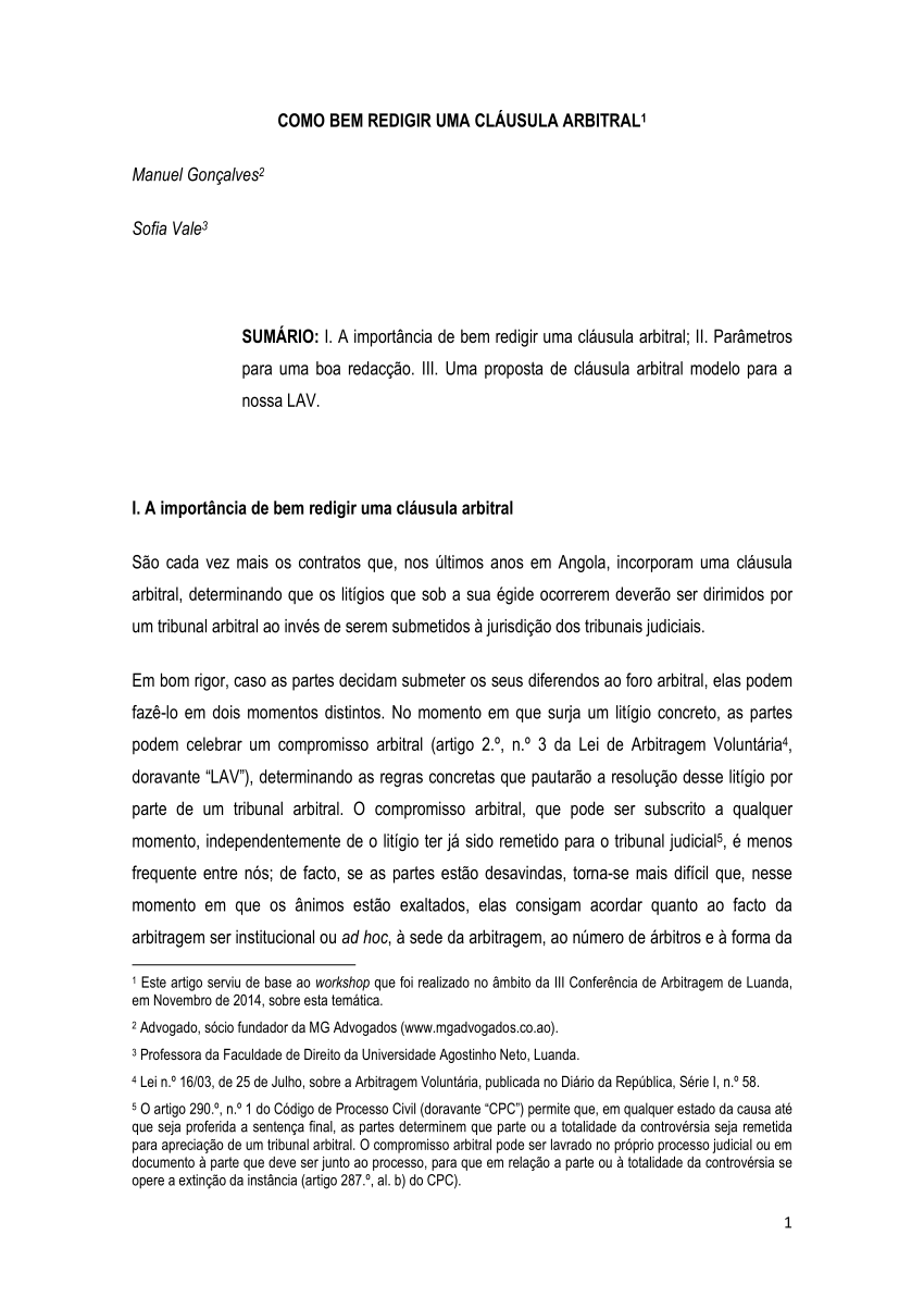 PDF) COMO BEM REDIGIR UMA CLÁUSULA ARBITRAL (2015)