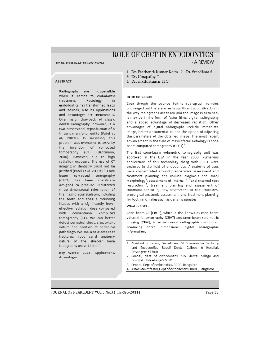 (PDF) Role of CBCT in Endodontics A Review