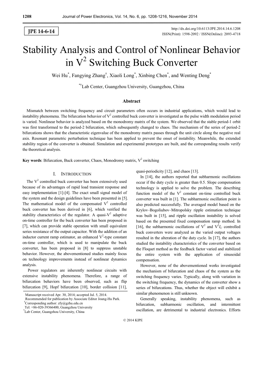 Pdf Stability Analysis And Control Of Nonlinear Behavior In V 2 Switching Buck Converter