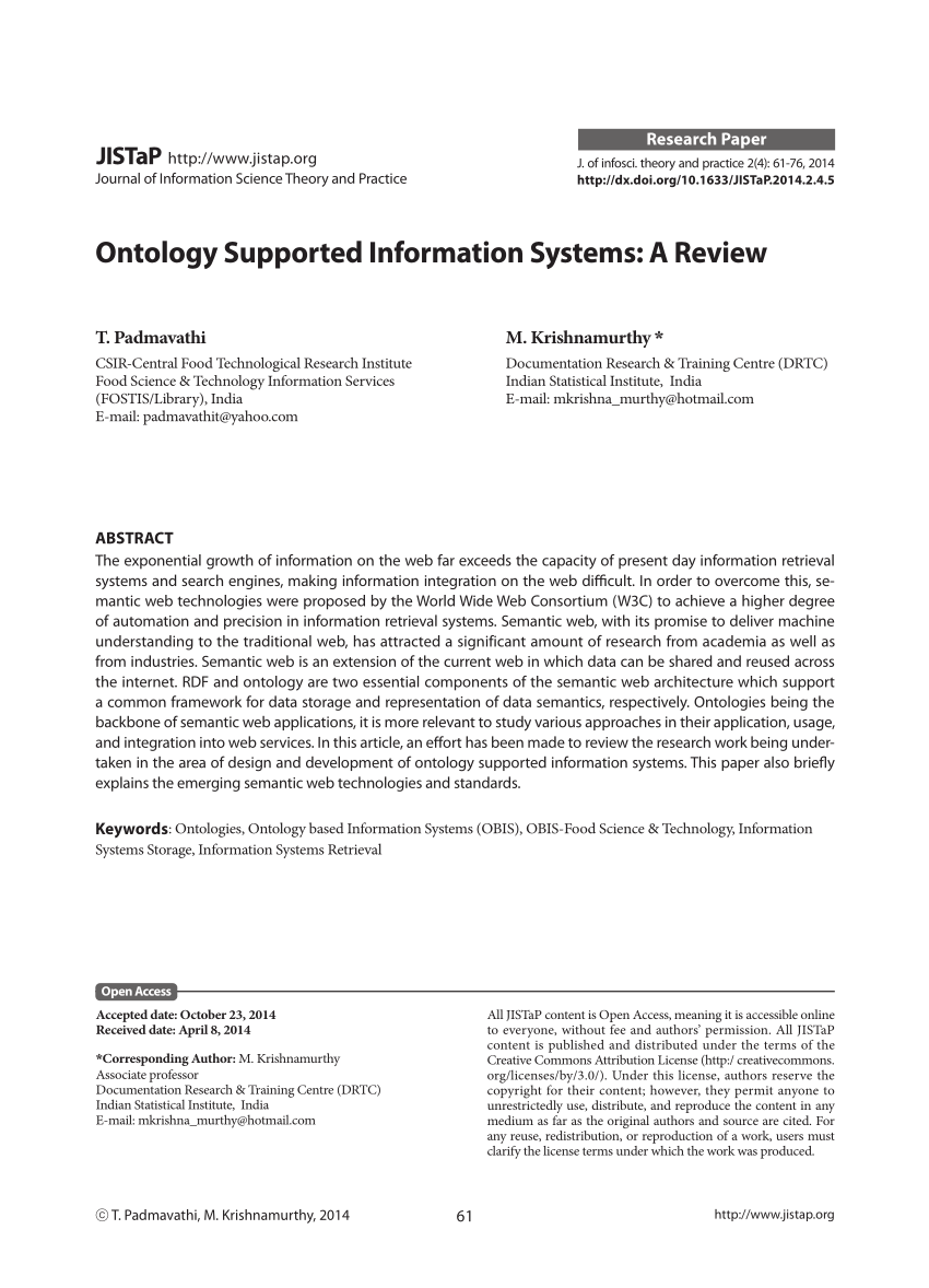 PDF) Ontology Supported Information Systems: A Review