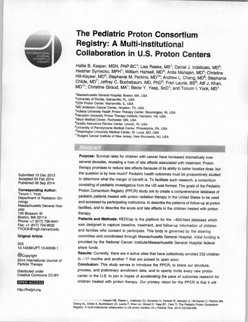 (PDF) The Pediatric Proton Consortium Registry: A Multi-institutional