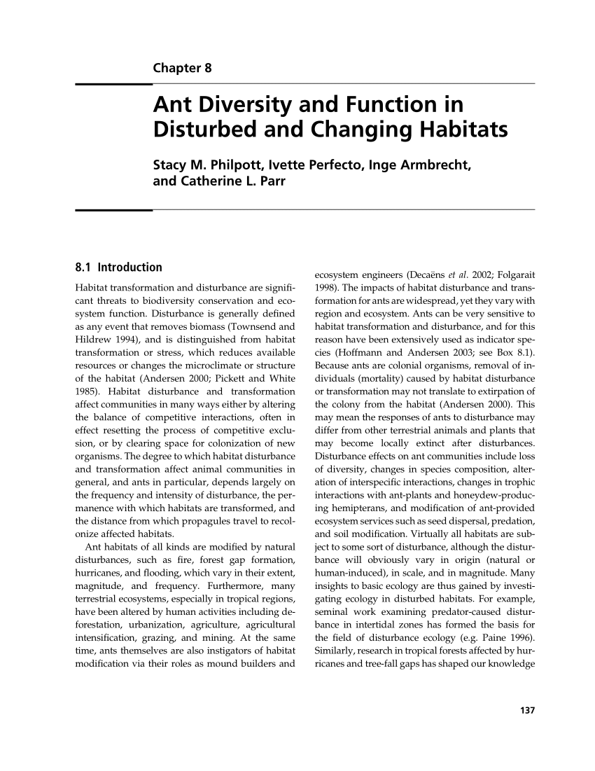 PDF) Ant Diversity and Function in Disturbed and Changing Habitats