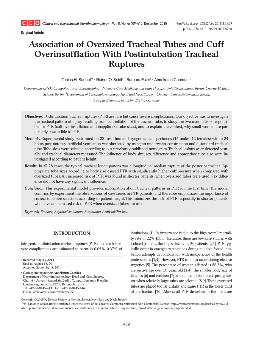 PDF) Association of Oversized Tracheal Tubes and Cuff