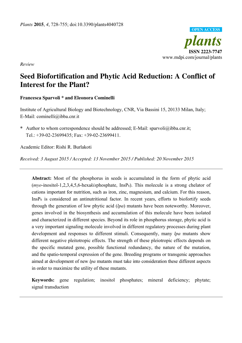 PDF) Seed Biofortification and Phytic Acid Reduction: A Conflict 