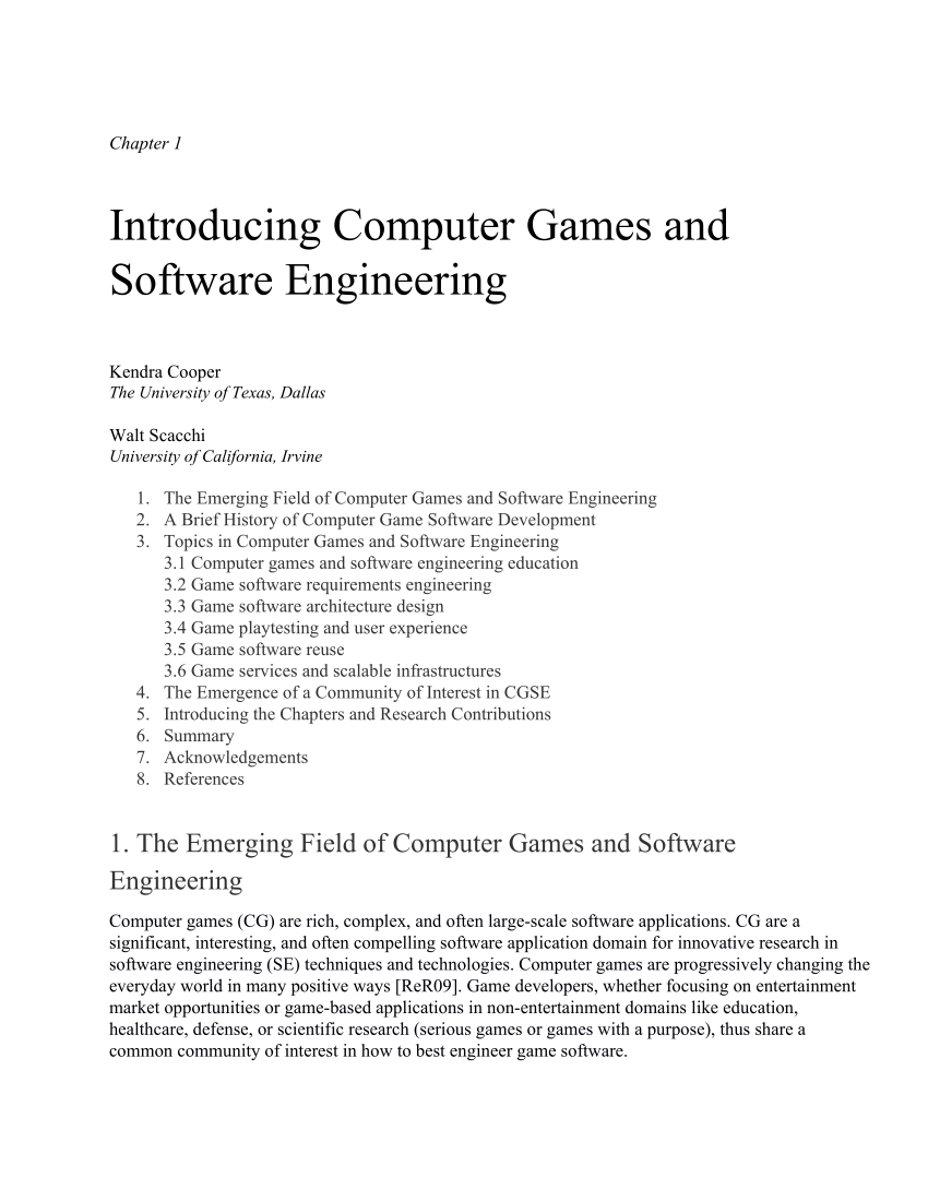 Overview of Computer Games – My thoughts on a page