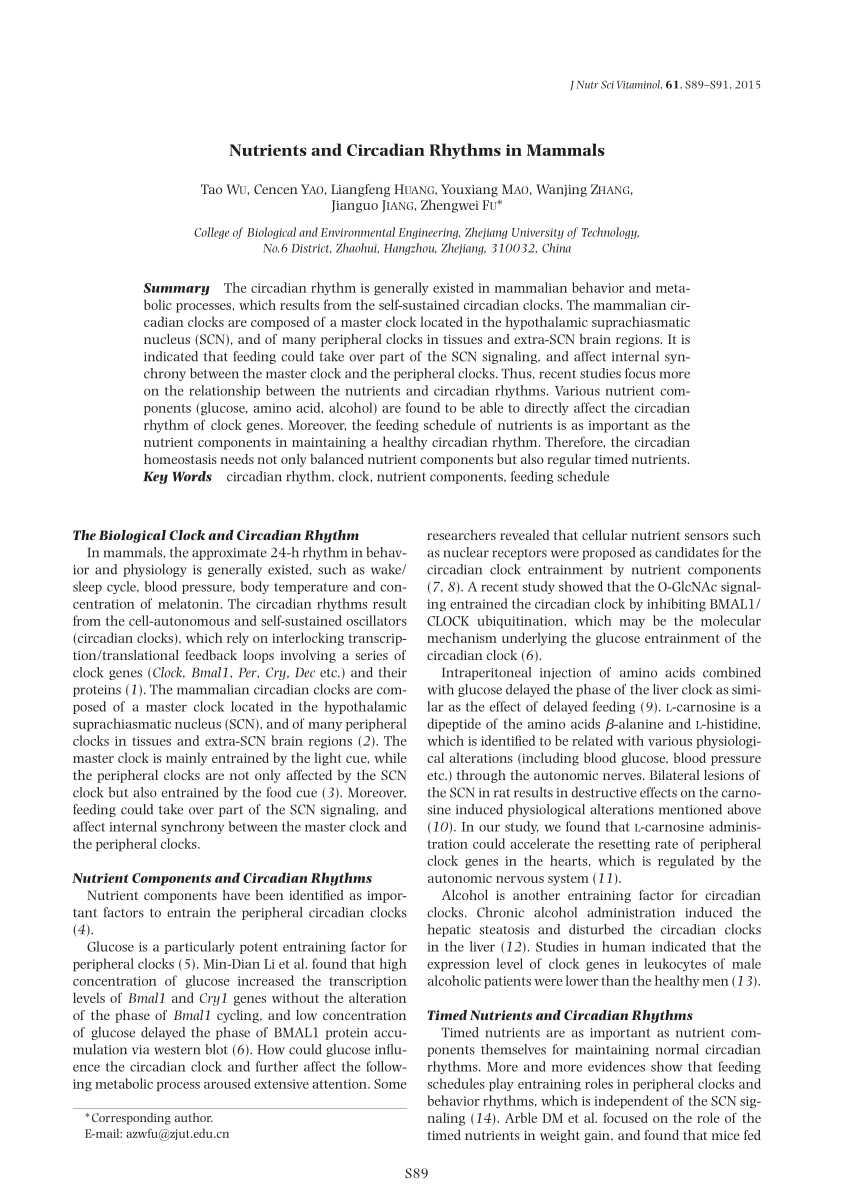 (PDF) Nutrients and Circadian Rhythms in Mammals