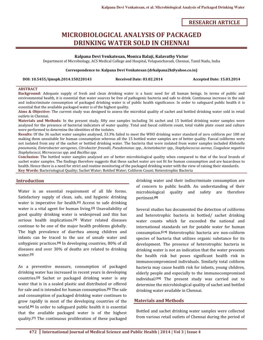 research paper on packaged drinking water