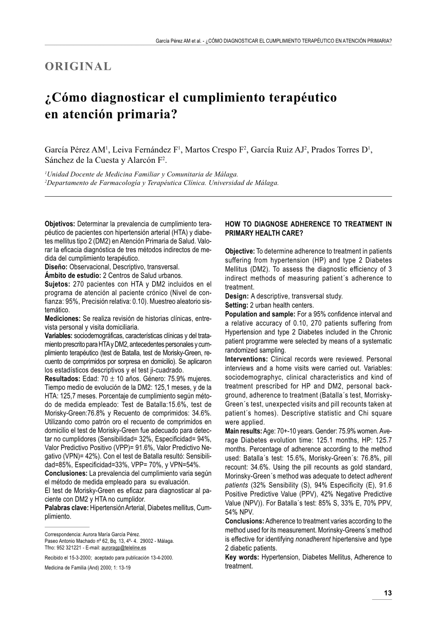 PDF Cómo diagnosticar el cumplimiento terapéutico en Atención  