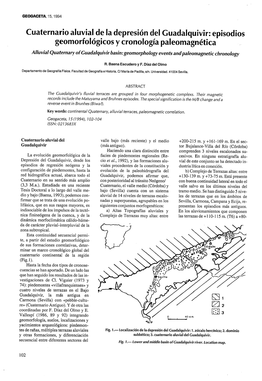 Pdf Cuaternario Aluvial De La Depresión Del Guadalquivir Episodios Geomorfológicos Y 6736