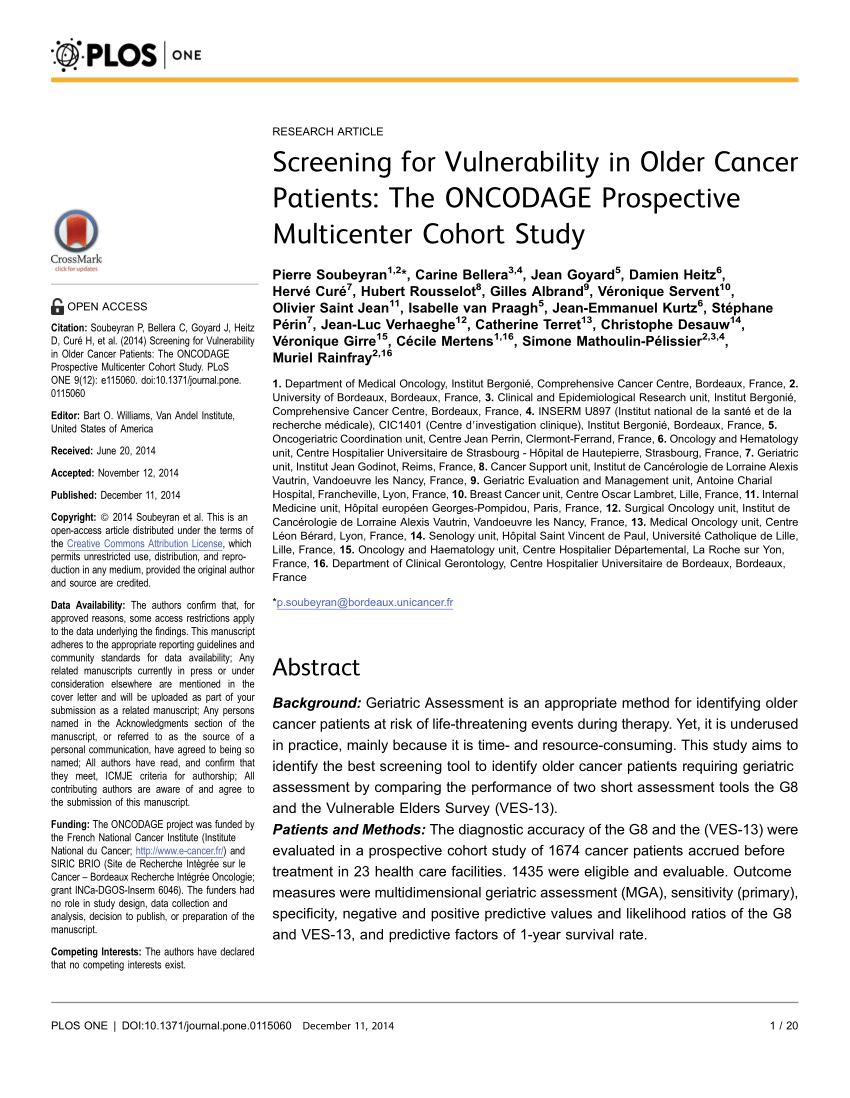 Pdf Validation Of The G8 Screening Tool In Geriatric Oncology The Oncodage Project