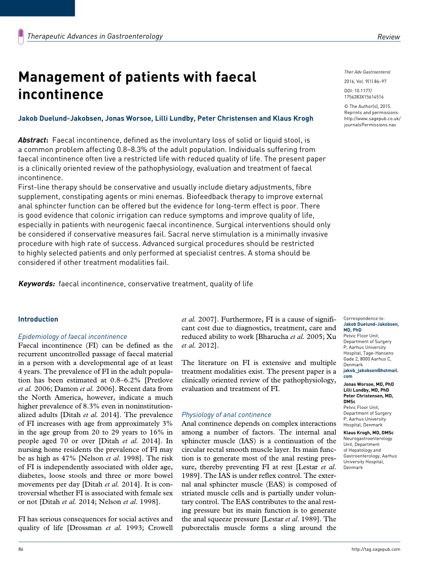 Pdf Management Of Patients With Faecal Incontinence 