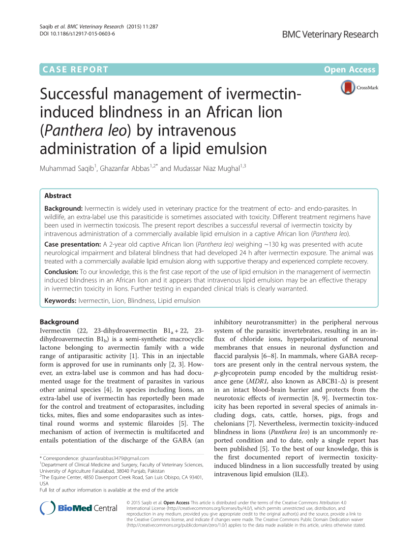 PDF) Successful management of ivermectin- induced blindness in an 