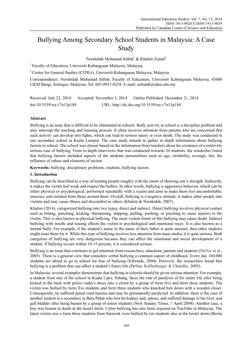 research paper on high school bullying