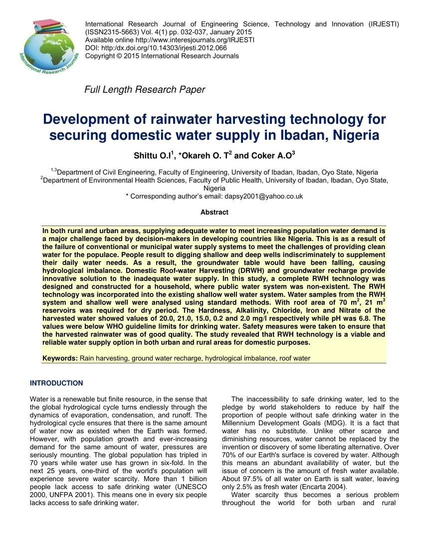 rainwater harvesting research paper
