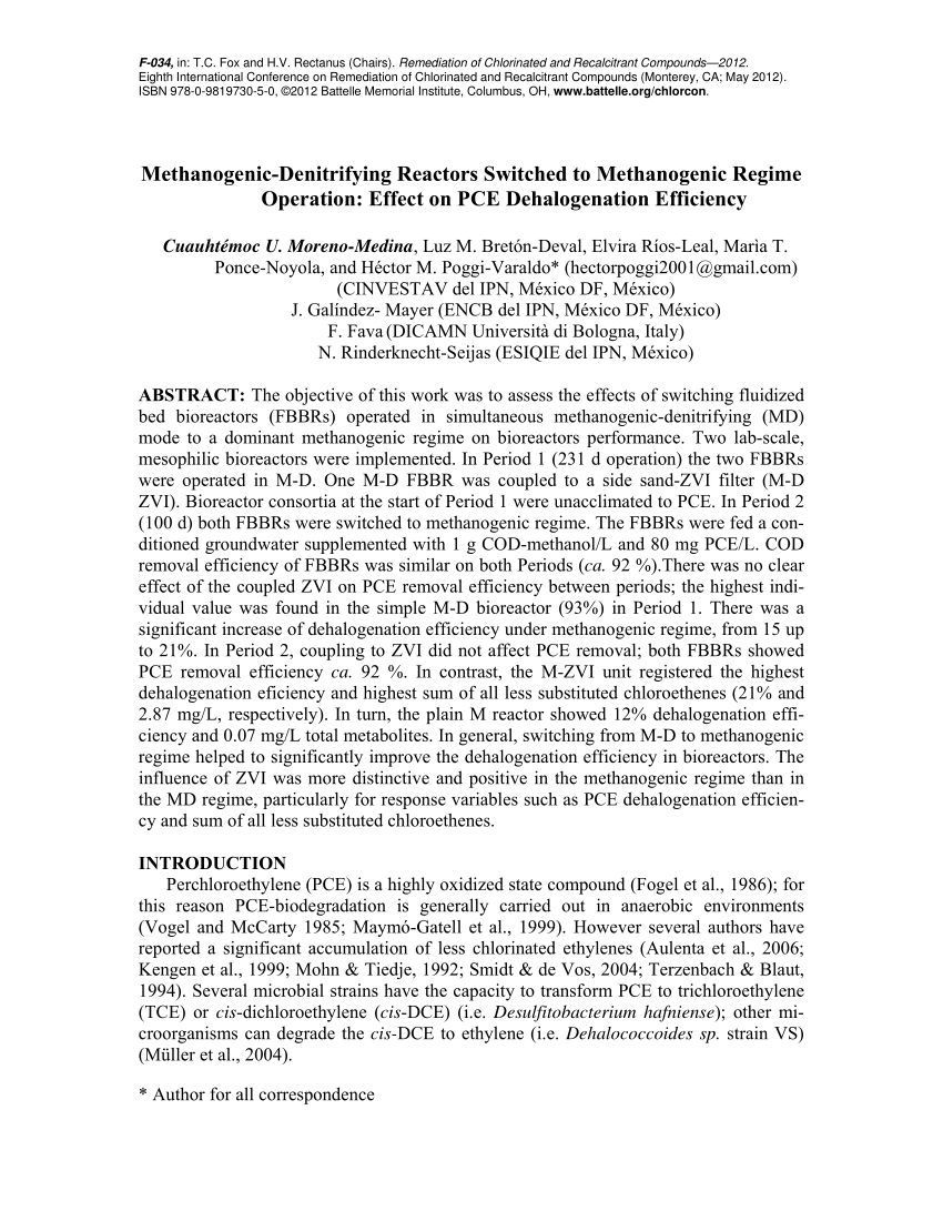Pdf Methanogenic Denitrifying Reactors Switched To Methanogenic Regime Operation Effect On Pce Dehalogenation Efficiency