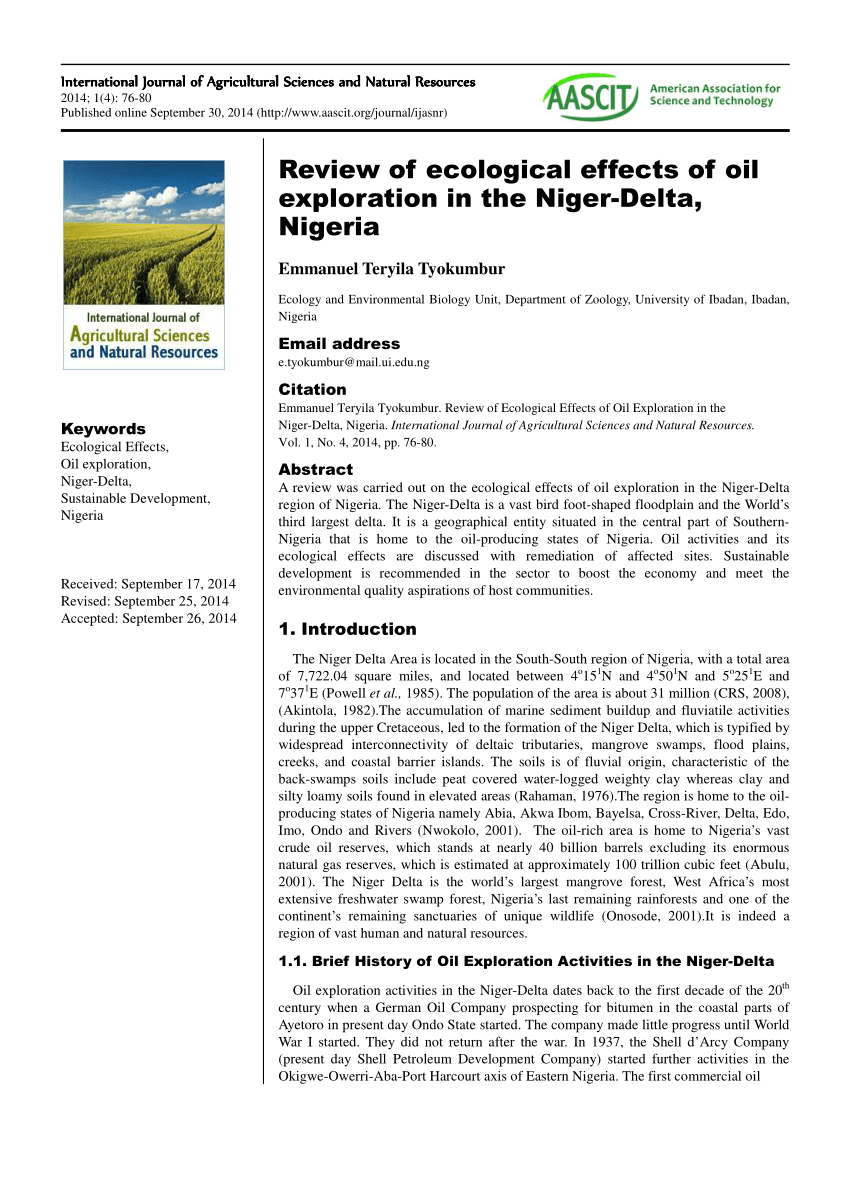 Pdf Review Of Ecological Effects Of Oil Exploration In The Niger Delta Nigeria