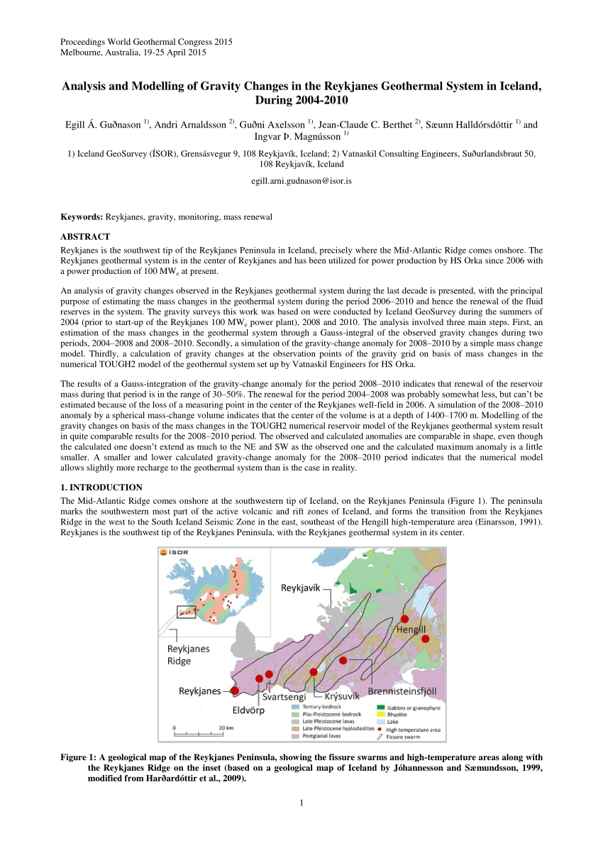 Pdf Proceedings World Geothermal Congress 2015analysis And Modelling Of Gravity Changes In The Reykjanes Geothermal System In Iceland