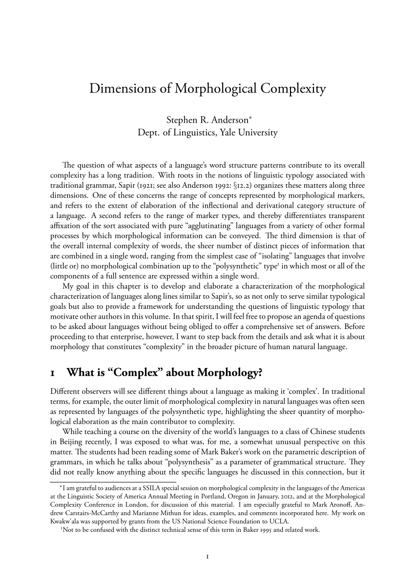 Pdf Dimensions Of Morphological Complexity