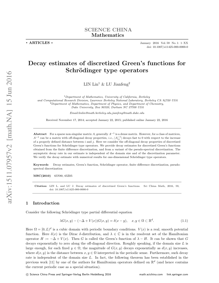 Pdf Sharp Decay Estimates Of Discretized Green S Functions For Schr Odinger Type Operators