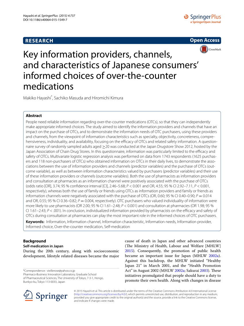 Pdf Key Information Providers Channels And Characteristics Of Japanese Consumers Informed Choices Of Over The Counter Medications