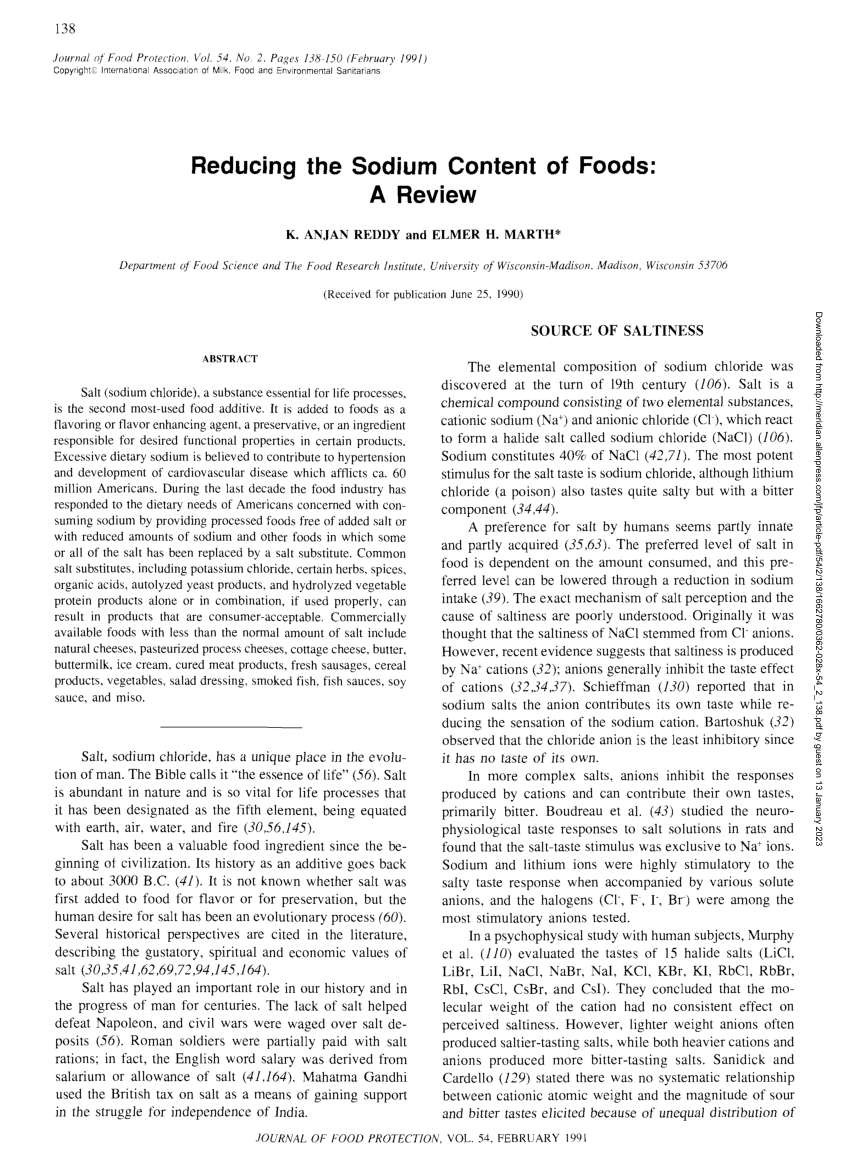 (PDF) Reducing the Sodium Content of Foods A Review