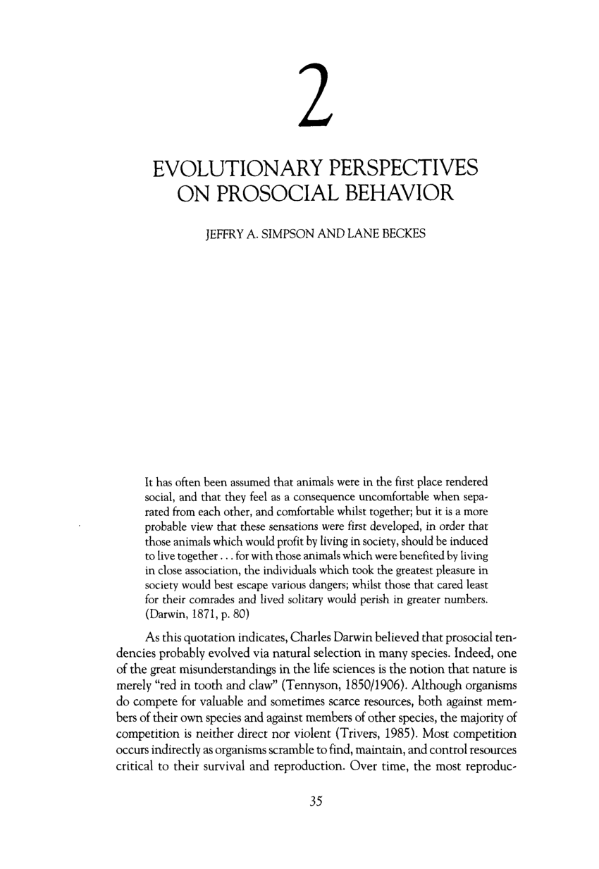 Pdf Evolutionary Perspectives Of Prosocial Behavior