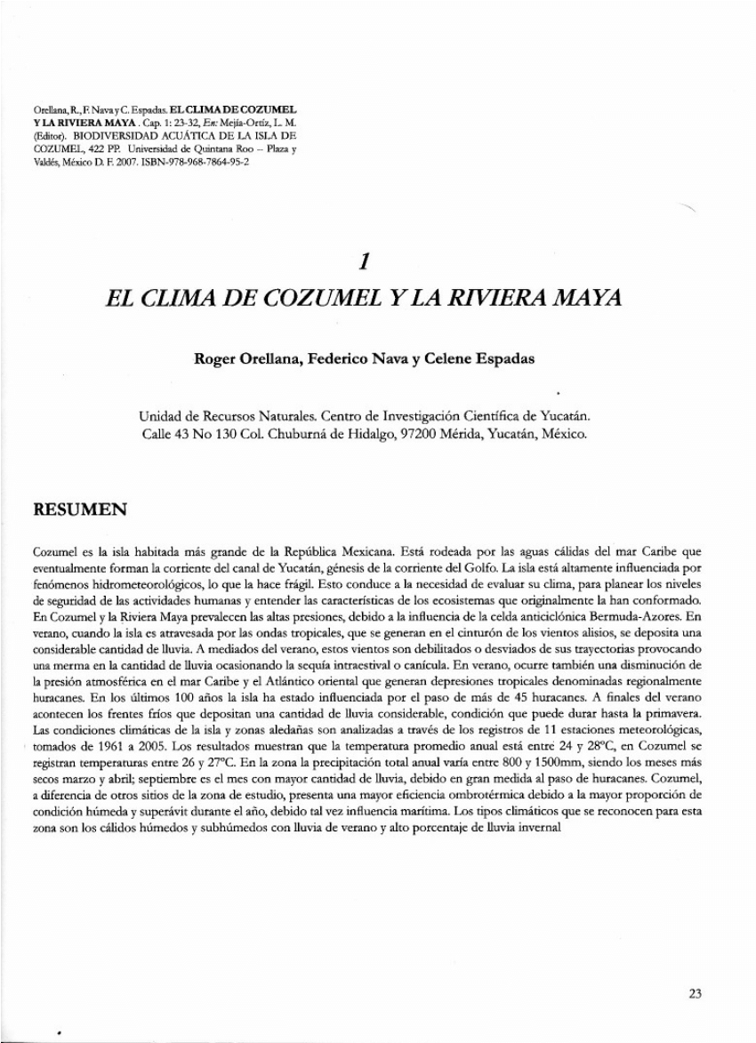 PDF) El clima de Cozumel y la Riviera maya.