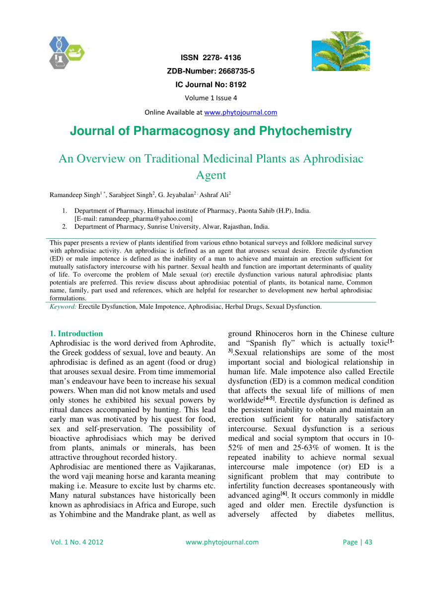 PDF An Overview on Traditional Medicinal Plants as Aphrodisiac Agent