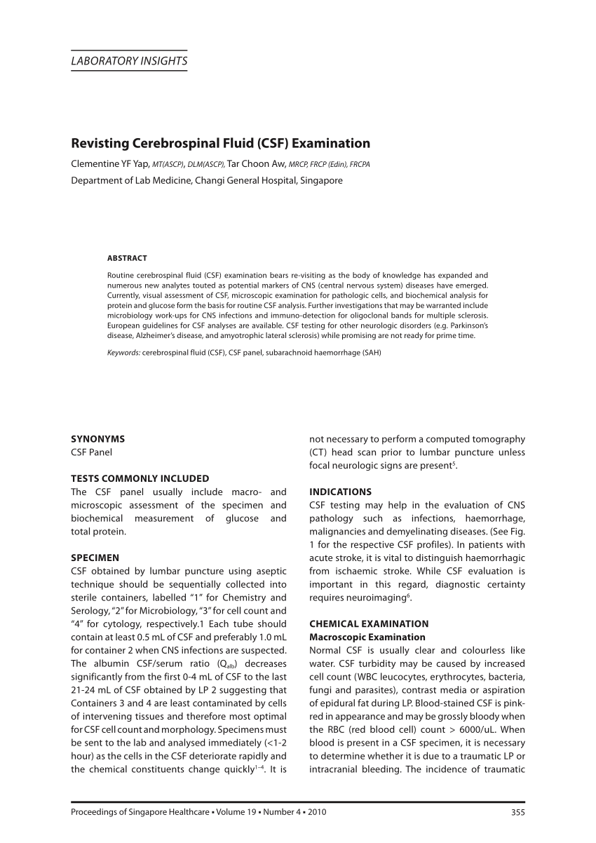 Pdf Revisting Cerebrospinal Fluid Csf Examination 3575