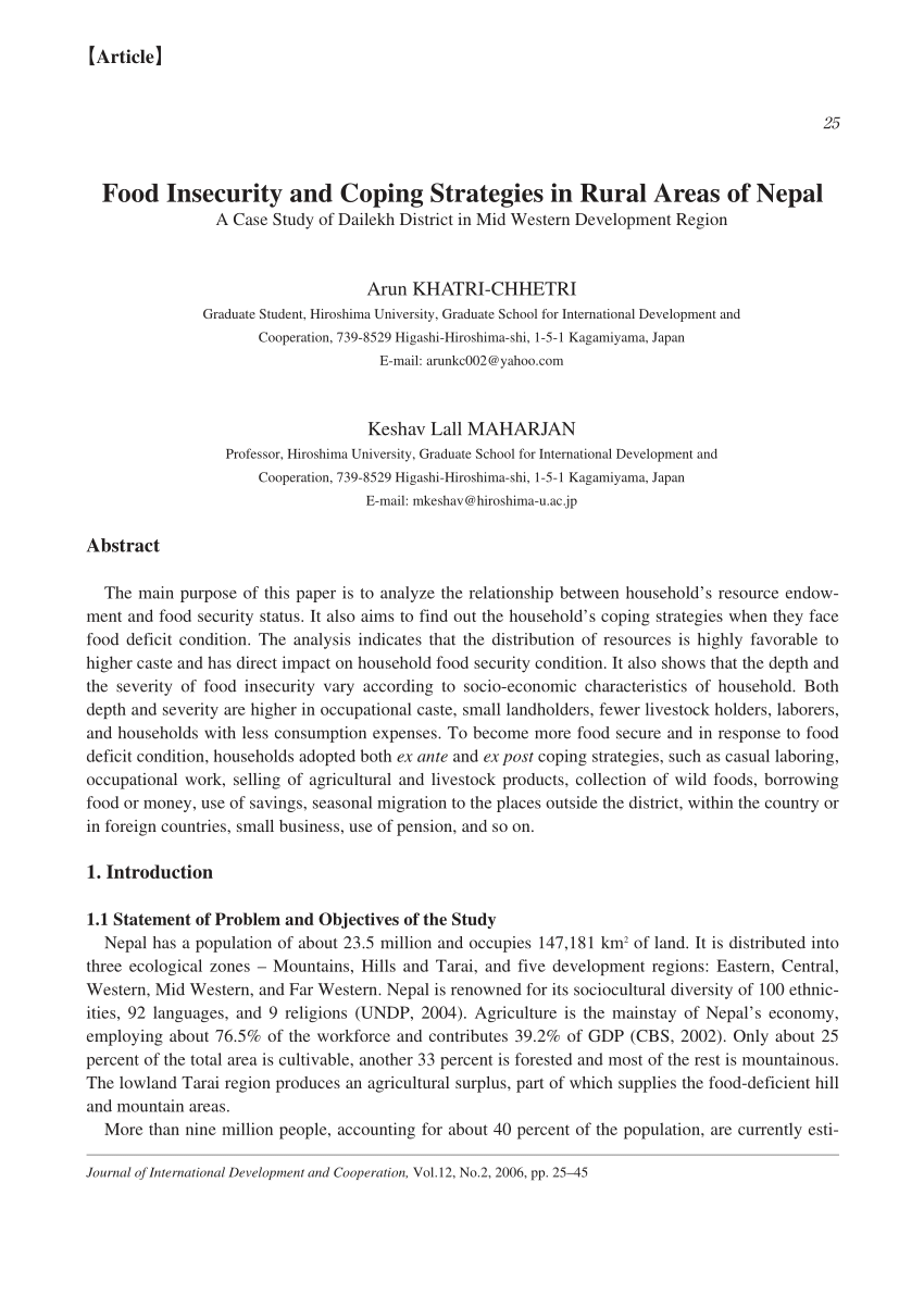 Pdf Food Insecurity And Coping Strategies In Rural Areas Of Nepal