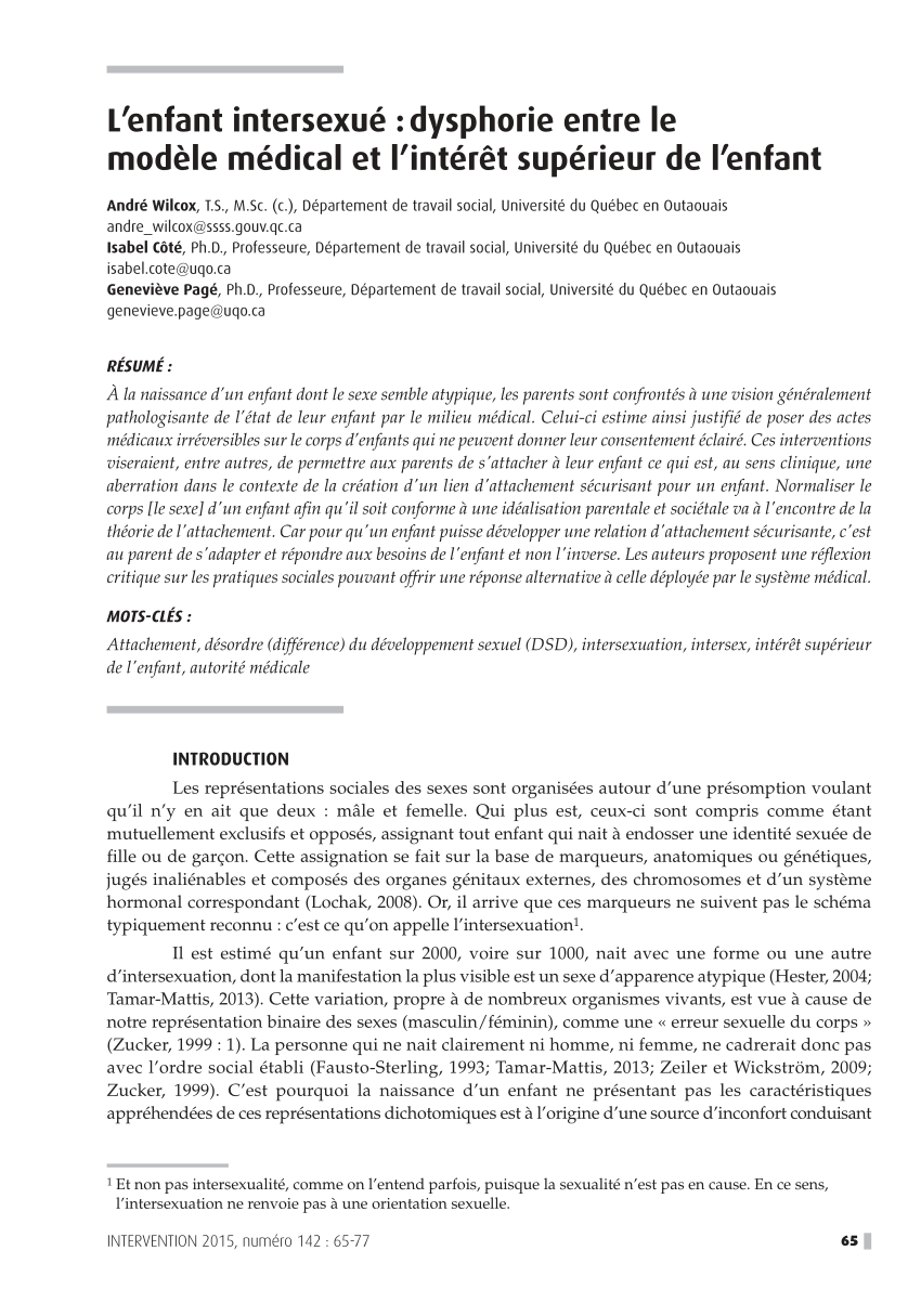 Pdf L Enfant Intersexue Dysphorie Entre Le Modele Medical Et L Interet Superieur De L Enfant