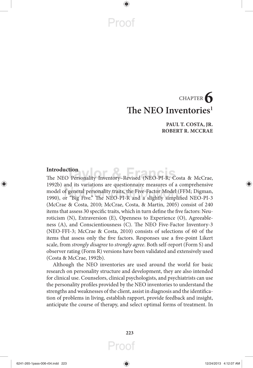 Pdf The Revised Neo Personality Inventory Neo Pi R