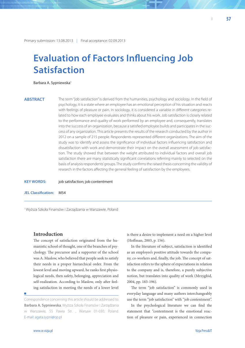 factors affecting job satisfaction literature review