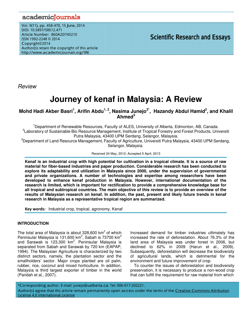 Pdf Journey Of Kenaf In Malaysia A Review