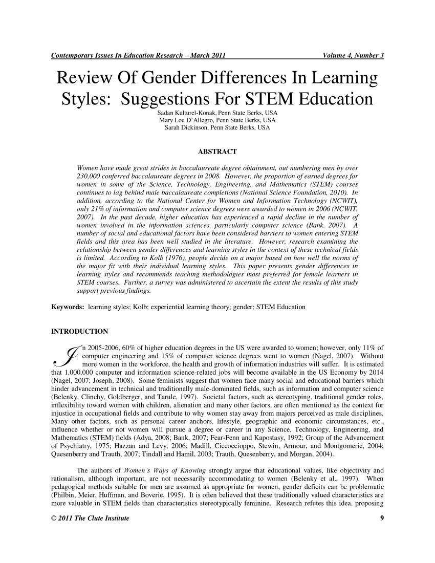 literature review of gender differences