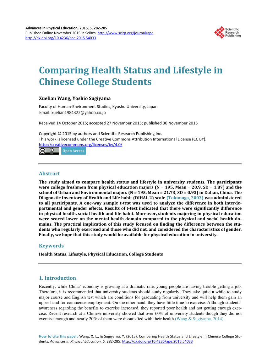 (PDF) Comparing Health Status and Lifestyle in Chinese ...