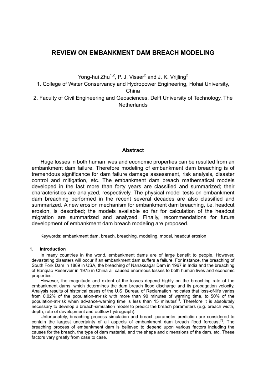 (PDF) Review on embankment dam breach modeling