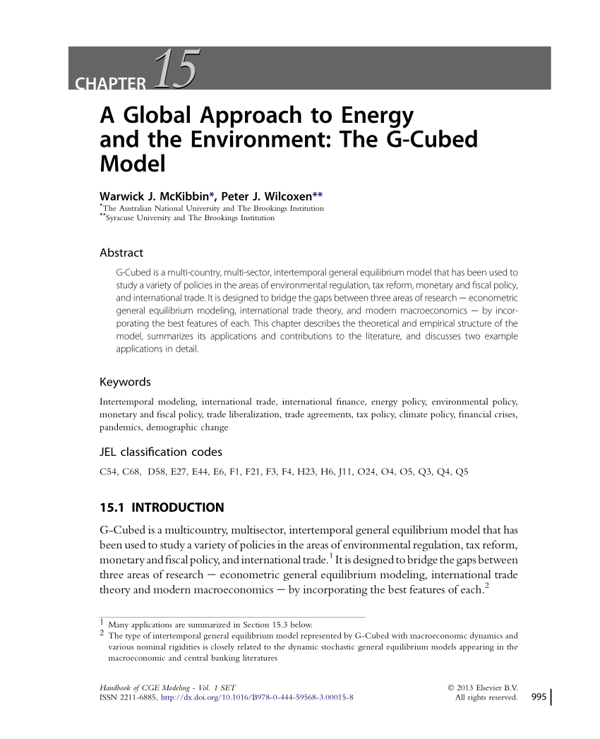 Pdf A Global Approach To Energy And Environment The G Cubed Model