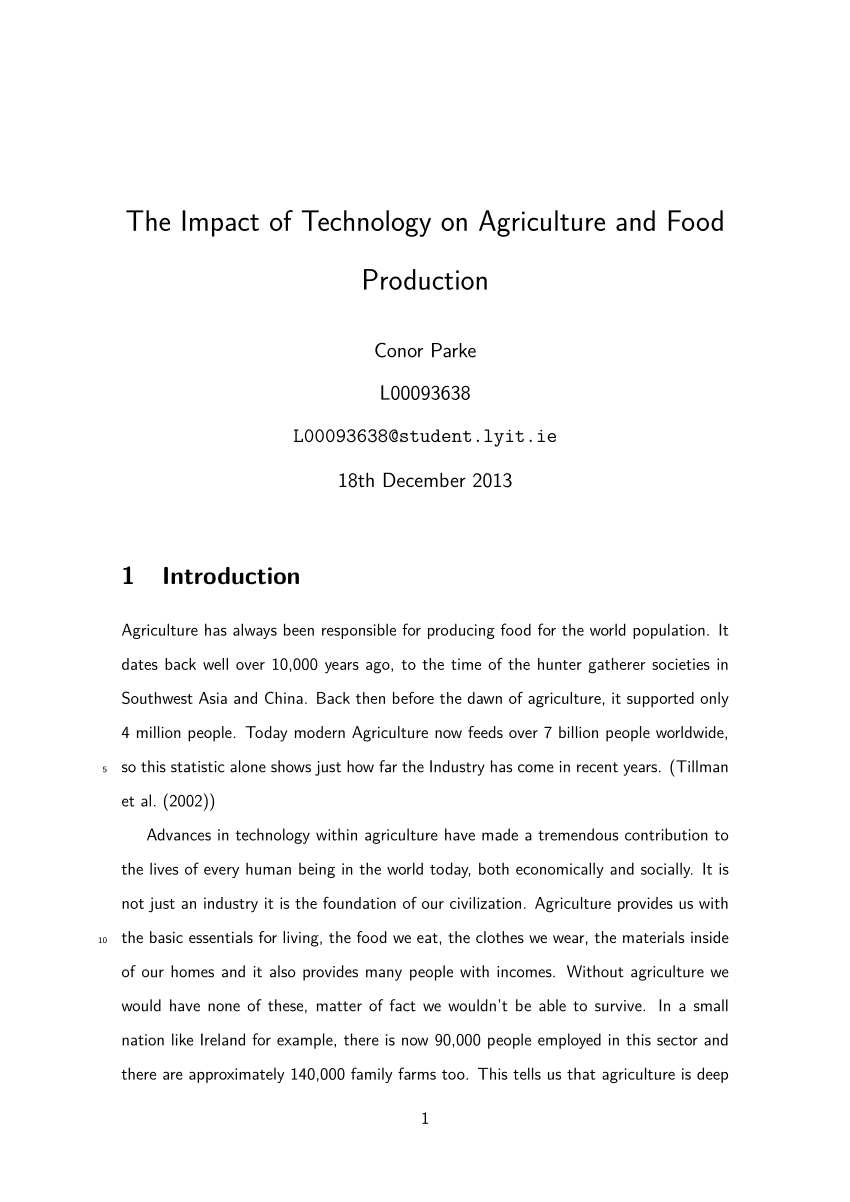 impact of technology on agriculture essay