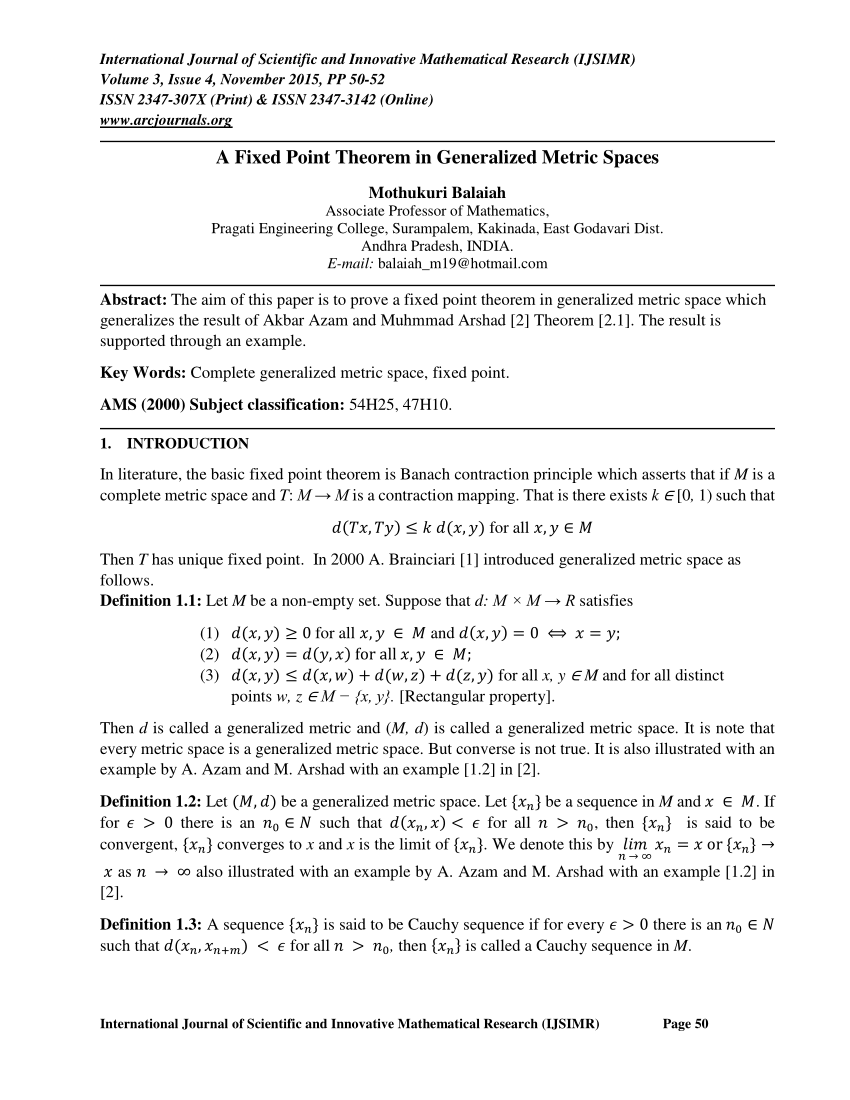 Pdf A Fixed Point Theorem In Generalized Metric Spaces
