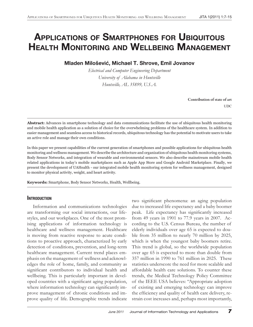 Pdf Applications Of Smartphones For Ubiquitous Health Monitoring And Wellbeing Management