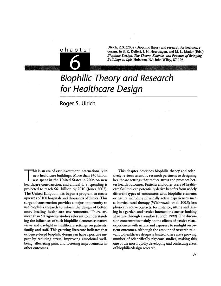 (PDF) Biophilic theory and research for healthcare design