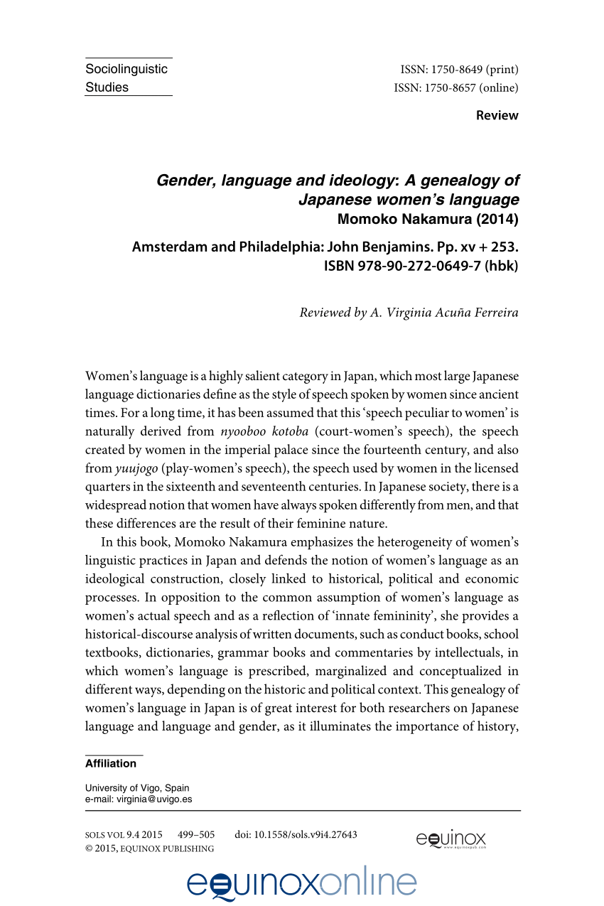 PDF) Gender, language and ideology: A genealogy of Japanese 
