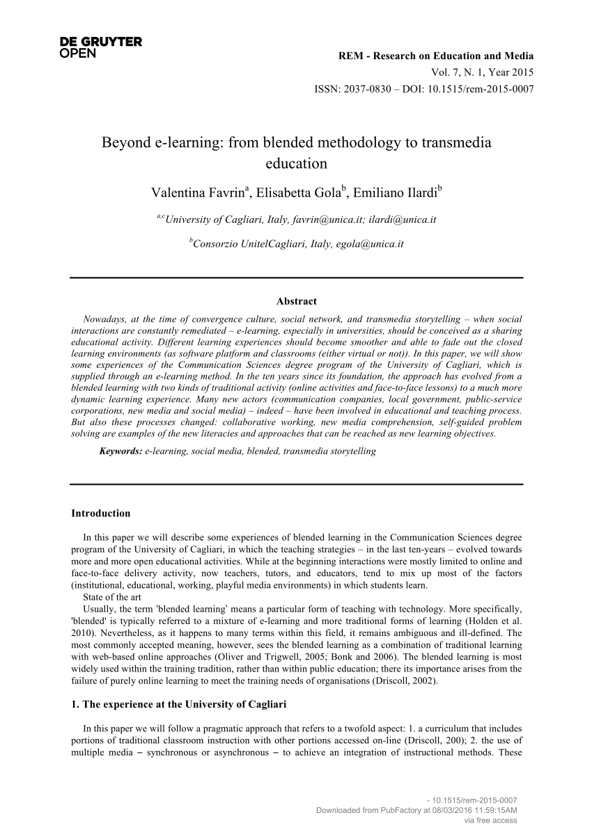 PDF) Beyond e-learning: from blended methodology to transmedia education