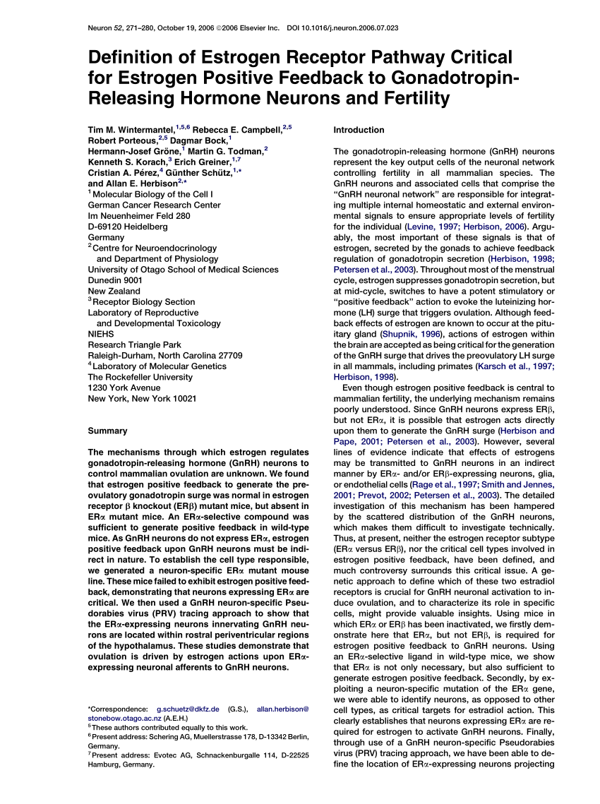 pdf) definition of new and old mechanisms of estrogen action on gnrh