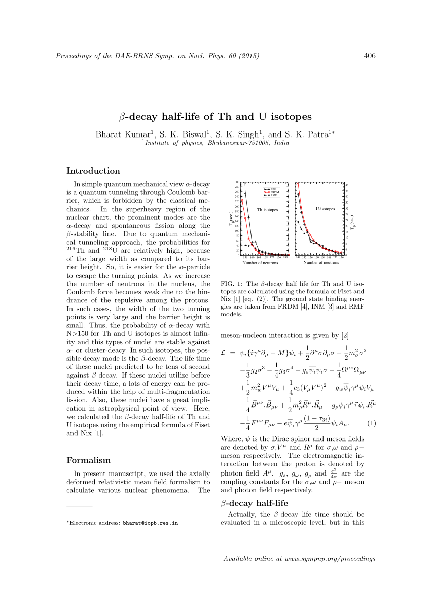 Pdf B Decay Half Life Of Th And U Isotopes