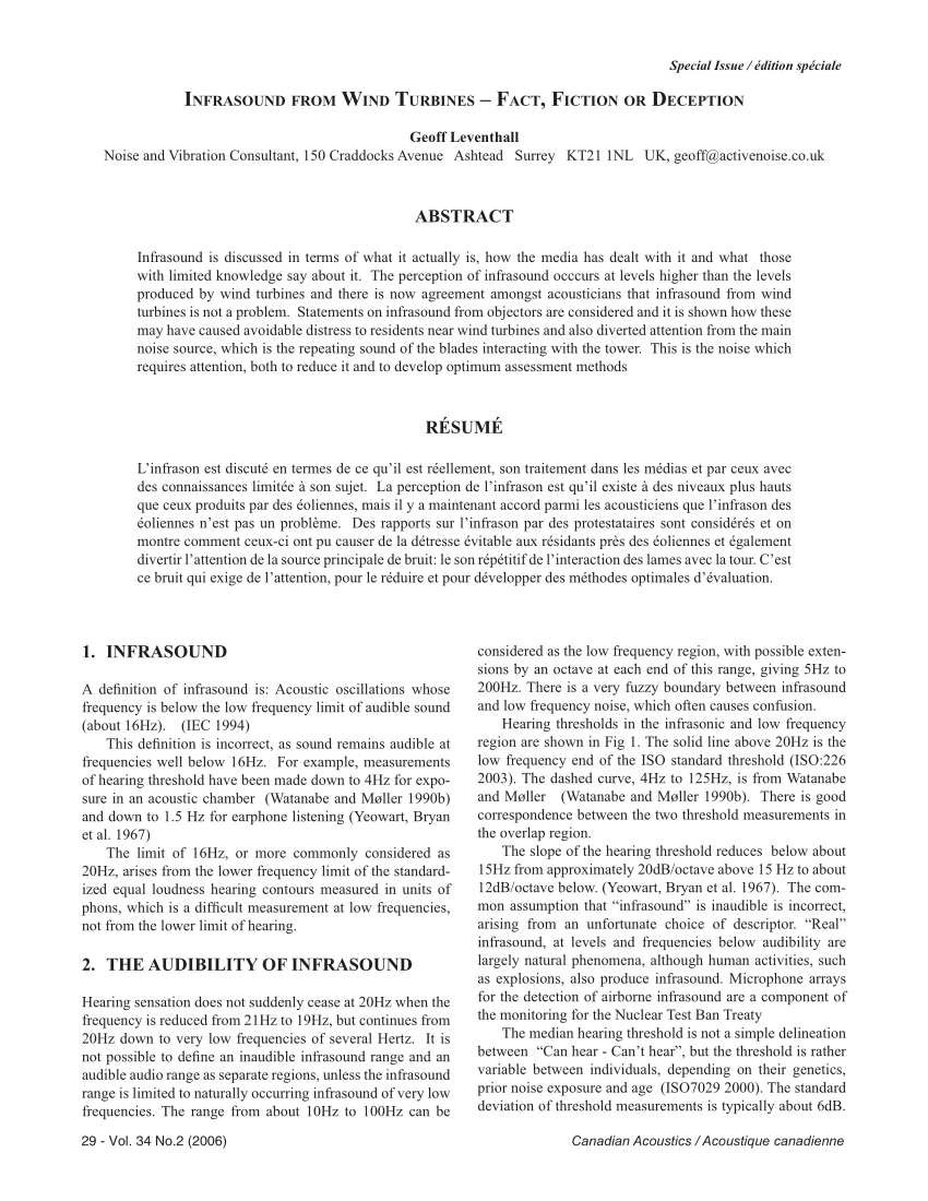 Pdf Infrasound From Wind Turbines Fact Fiction Or Deception