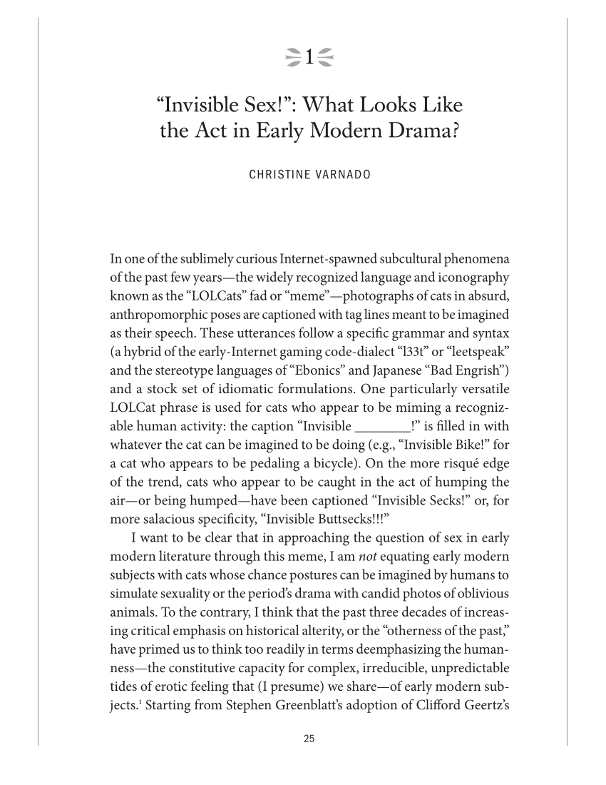 PDF) “Invisible Sex!” What Looks Like the Act in Early Modern Drama?