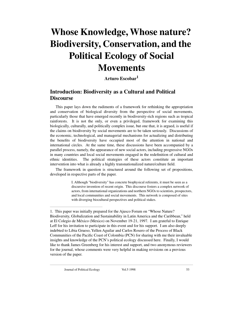 Sandsynligvis Marco Polo Snuble PDF) Whose Knowledge, Whose nature? Biodiversity, Conservation, and the Political  Ecology of Social Movements
